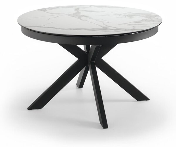 Tavolo Rotondo in Top ceramica su vetro , Struttura in Metallo, MOON Diametro 120 x120 Max 160x h76 cm-Peso 69 kg Fino a 6 persone colore marmo calacatta bianco
