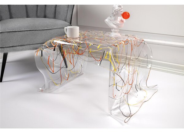 Tavolino, Basso da Th� Drappeggi d�autore Dimensioni 60x75x h 40 cm, Corpo Multicolor plexiglass 3 mm portata massima 8 kg