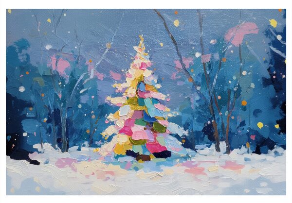 Quadro su tela – Albero di Natale nel paesaggio invernale