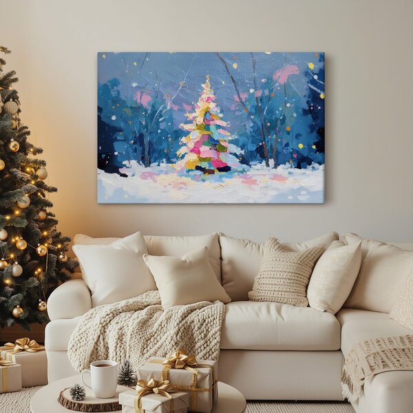 Quadro su tela – Albero di Natale nel paesaggio invernale
