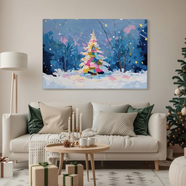Quadro su tela – Albero di Natale nel paesaggio invernale