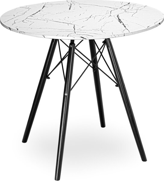Tavolino rotondo PARIS nero, modello DTW, diametro 80 cm, piano in marmo bianco
