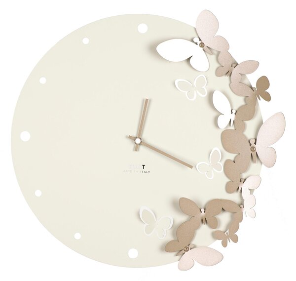 Orologio Da Muro Struttura in metallo con Farfalle IN DANZA Diametro 40 cm lancette Colore nero , colore panna