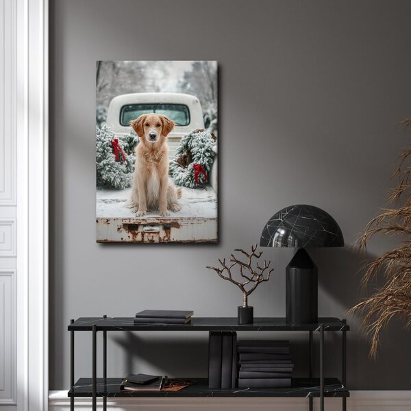 Quadro su tela – Atmosfera natalizia con cane