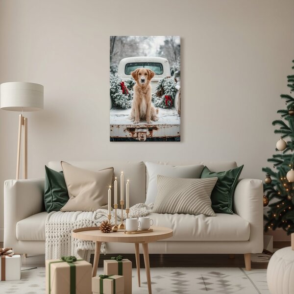 Quadro su tela – Atmosfera natalizia con cane