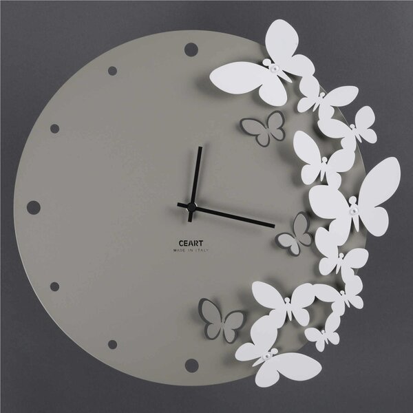 Orologio Da Muro Struttura in metallo con Farfalle IN DANZA Diametro 40 cm lancette Colore nero , colore Tortora