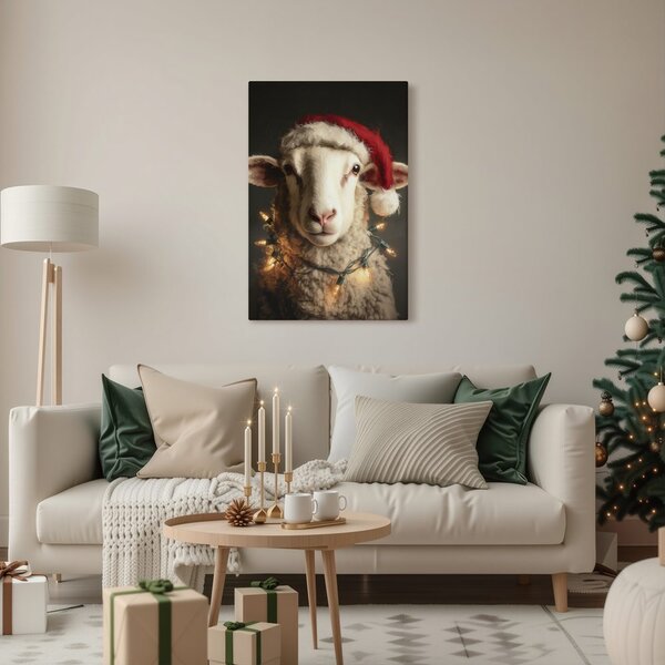 Quadro su tela – Pecora con cappello di Natale