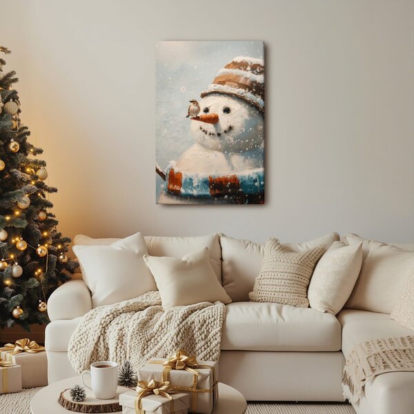 Quadro su tela – Favola natalizia con pupazzo di neve