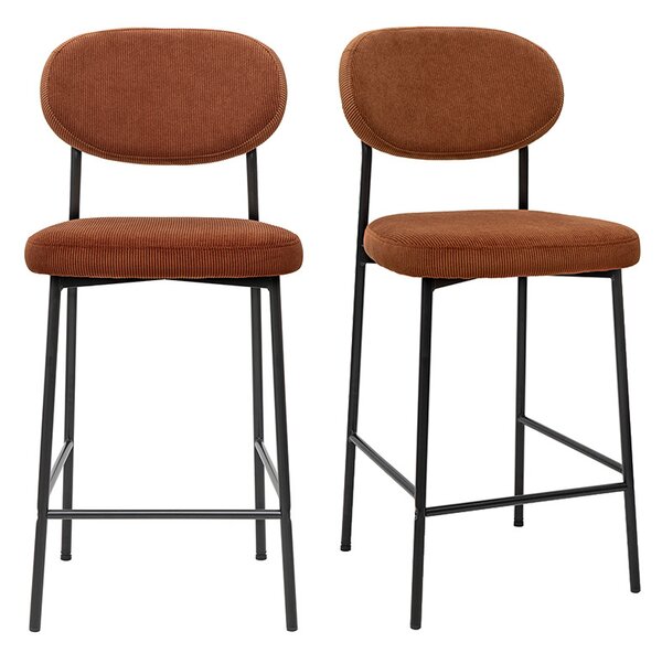 Sgabelli da bar fissi in velluto a coste terra bruciata H65 cm (set di 2) BREKA