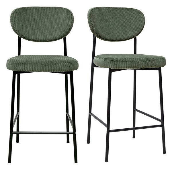 Sgabelli da bar fissi in velluto a coste verde kaki H65 cm (set di 2) BREKA