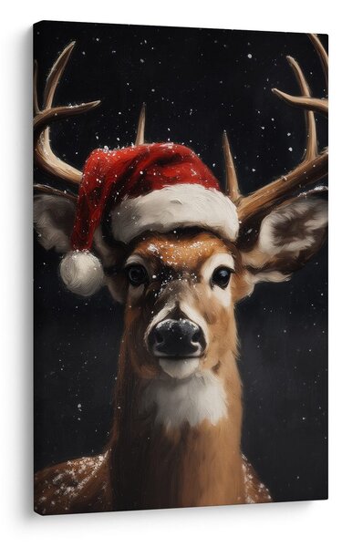 Quadro su tela – Dolce renna con cappello di Natale