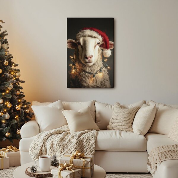 Quadro su tela – Pecora con cappello di Natale