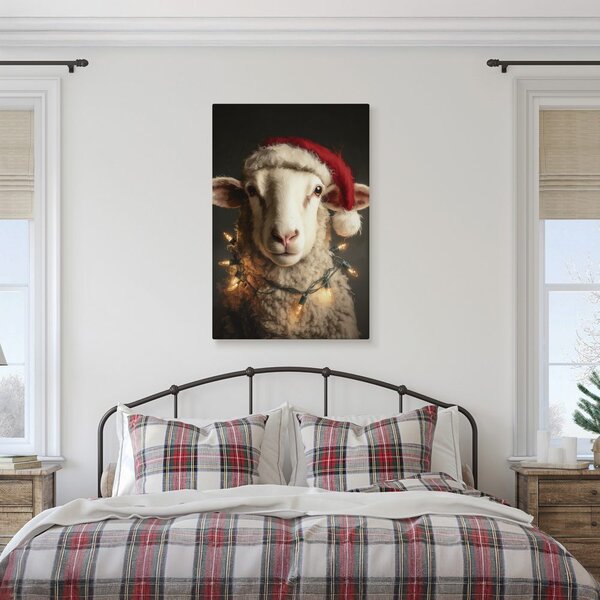 Quadro su tela – Pecora con cappello di Natale