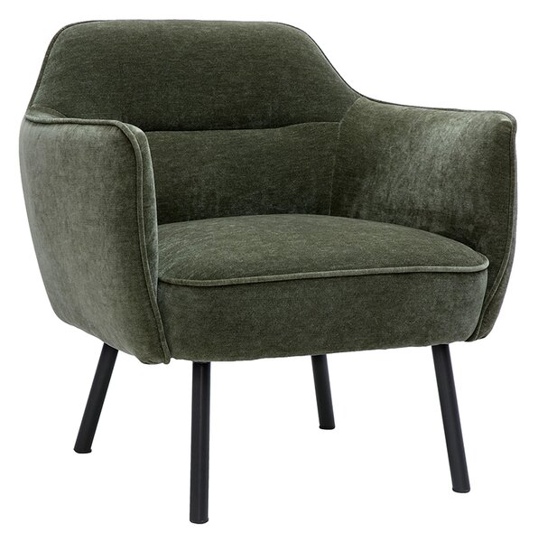 Poltrona design in tessuto effetto velluto verde kaki e metallo nero LAURENS