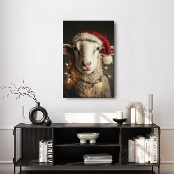 Quadro su tela – Pecora con cappello di Natale