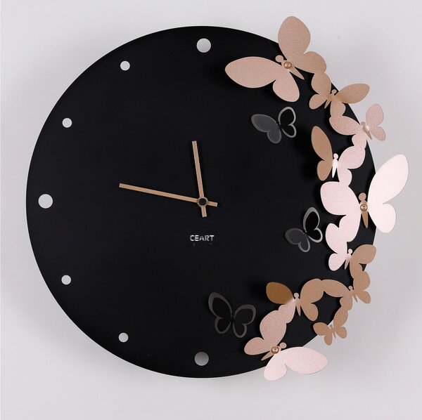 Orologio Da Muro Struttura in metallo con Farfalle IN DANZA Diametro 40 cm lancette Colore nero , colore Nero