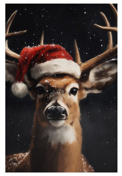 Quadro su tela – Dolce renna con cappello di Natale