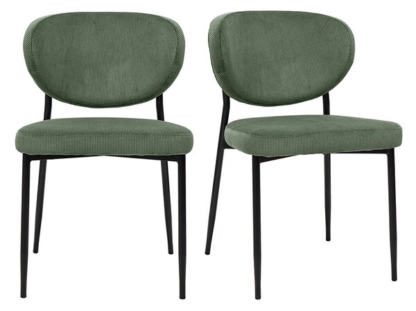 Sedie in velluto a coste verde kaki e metallo nero (set di 2) BREKA