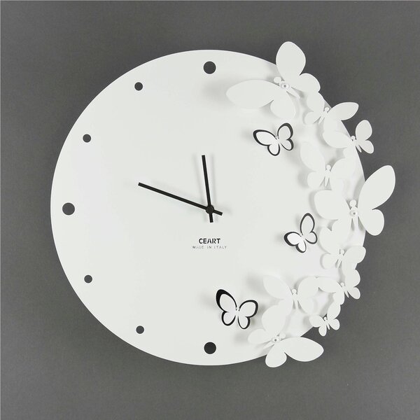 Orologio Da Muro Struttura in metallo con Farfalle IN DANZA Diametro 40 cm lancette Colore nero , colore bianco