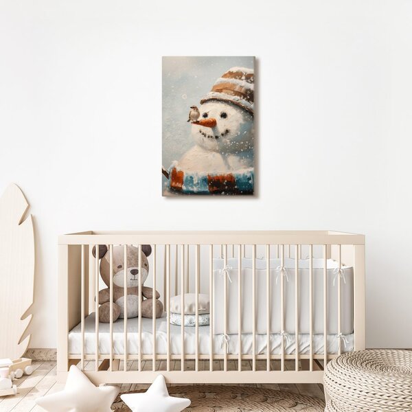 Quadro su tela – Favola natalizia con pupazzo di neve