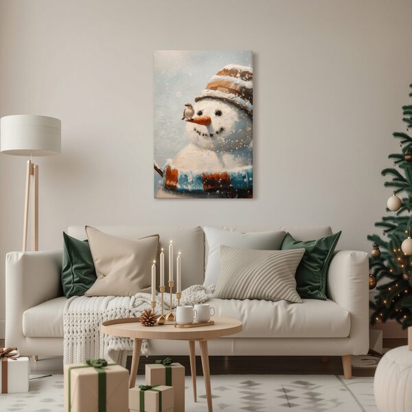 Quadro su tela – Favola natalizia con pupazzo di neve