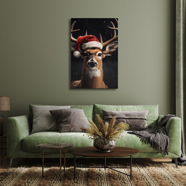 Quadro su tela – Dolce renna con cappello di Natale