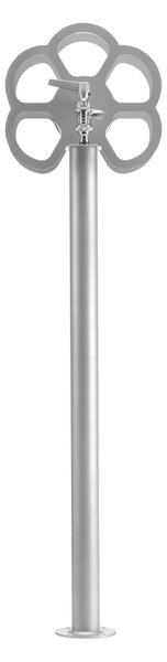 Fontana da Giardino con doppio Rubinetto e Porta tubo a Fiore Belfer Dimensioni 27x23x105 cm - peso 6,5 kg design, colore Alluminio