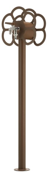 Fontana da Giardino con doppio Rubinetto e Porta tubo a Fiore Belfer Dimensioni 27x23x105 cm - peso 6,5 kg design, colore Ruggine