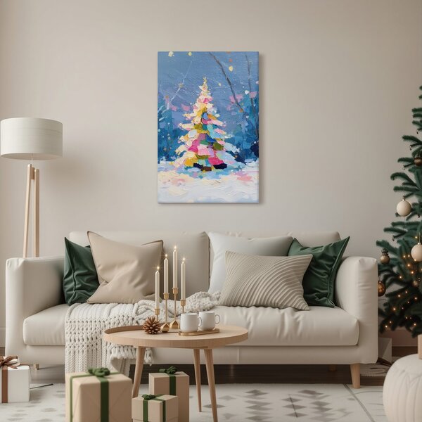 Quadro su tela – Notte festiva con albero colorato