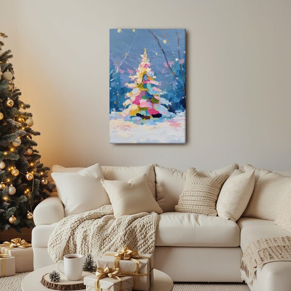 Quadro su tela – Notte festiva con albero colorato