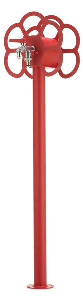 Fontana da Giardino con doppio Rubinetto e Porta tubo a Fiore Belfer Dimensioni 27x23x105 cm - peso 6,5 kg design, colore rosso