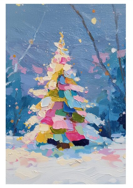 Quadro su tela – Notte festiva con albero colorato