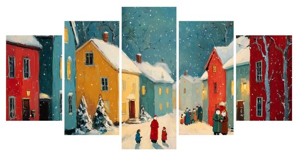 Quadri 5 pezzi – Villaggio invernale sotto la neve
