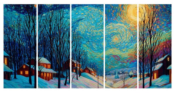 Quadri 5 pezzi – Notte stellata d'inverno