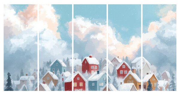 Quadri 5 pezzi – Villaggio invernale dei desideri realizzati