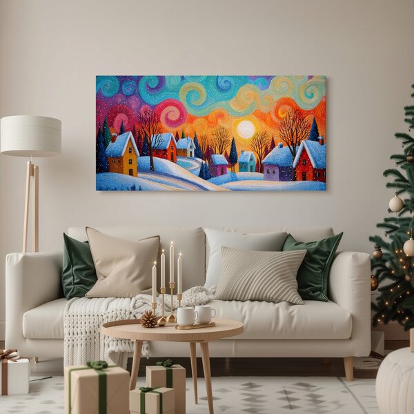 Quadro su tela – Favola natalizia delle case colorate