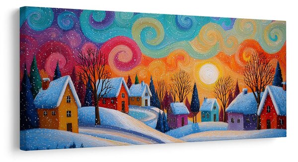 Quadro su tela – Favola natalizia delle case colorate