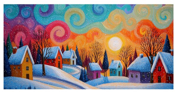 Quadro su tela – Favola natalizia delle case colorate