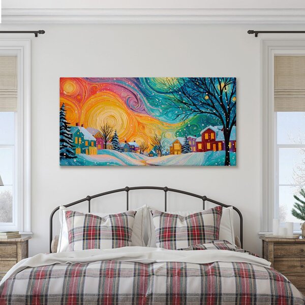 Quadro su tela Natalizio – Case colorate nella notte magica