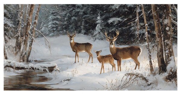 Quadro su tela – Famiglia di cervi in inverno