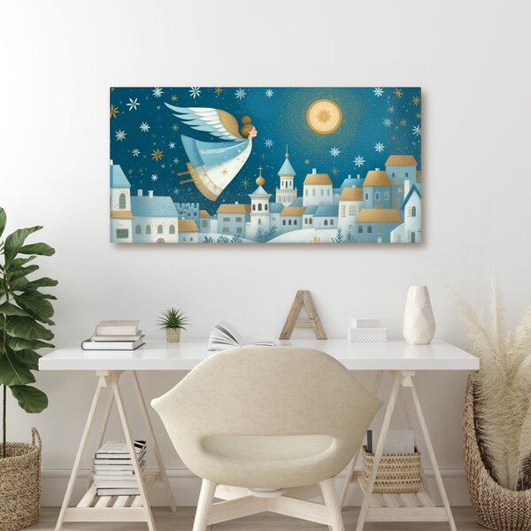 Quadro su tela – Paesaggio natalizio con angelo