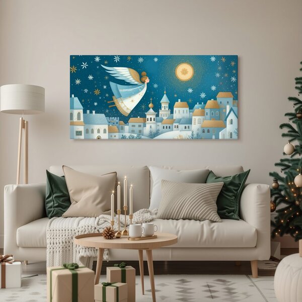 Quadro su tela – Paesaggio natalizio con angelo