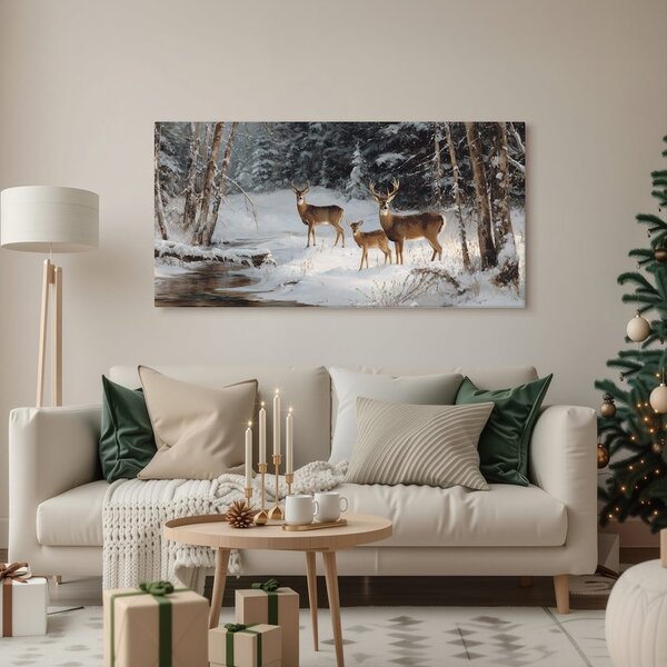 Quadro su tela – Famiglia di cervi in inverno