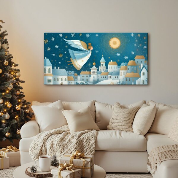 Quadro su tela – Paesaggio natalizio con angelo