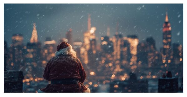 Quadro su tela – Babbo Natale e la vista sulla città