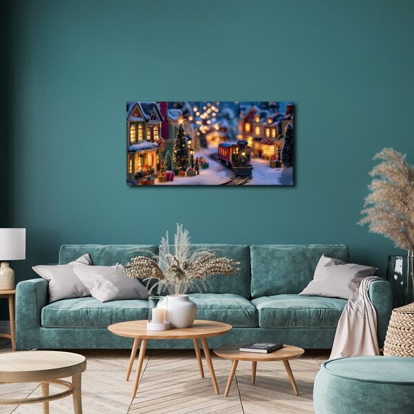Quadro su tela – Trenino attraverso paesaggio natalizio incantevole