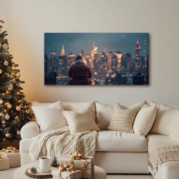 Quadro su tela – Babbo Natale e la vista sulla città