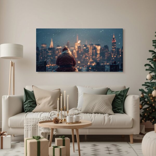 Quadro su tela – Babbo Natale e la vista sulla città