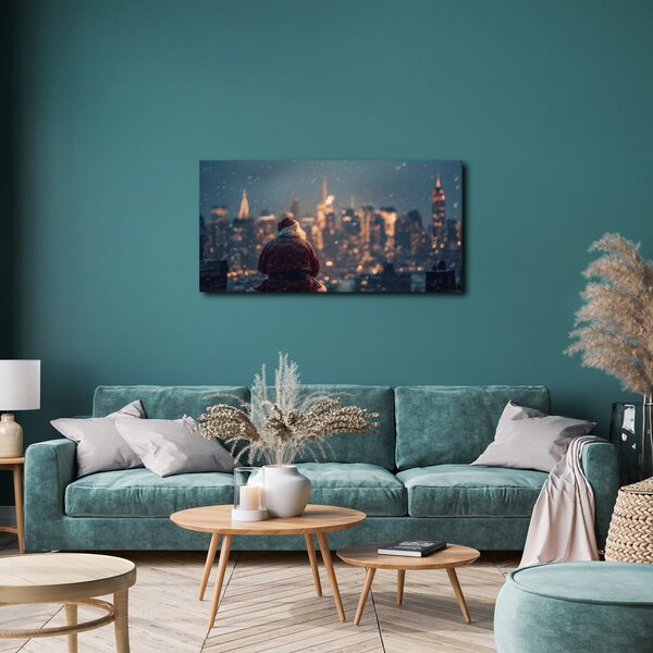 Quadro su tela – Babbo Natale e la vista sulla città