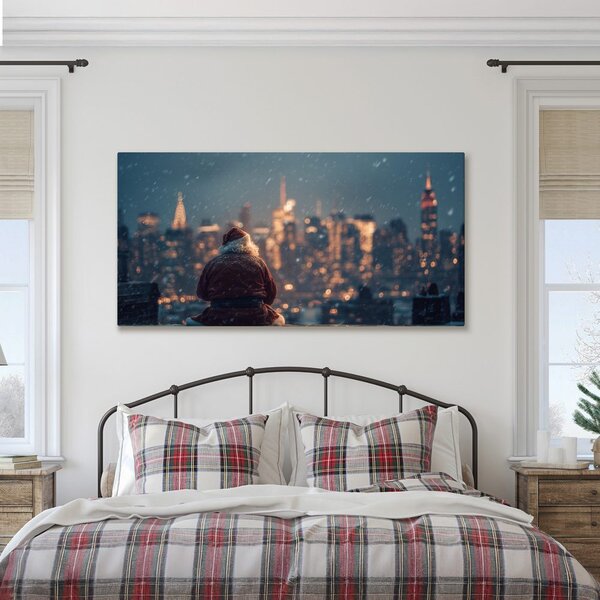 Quadro su tela – Babbo Natale e la vista sulla città